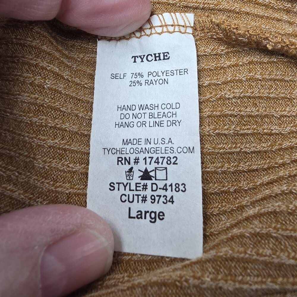 Vici Tyche Dress Womens Large Camel Tie Front Ribbed Knit Long Sleeve Made USA - Picture 7 of 9
